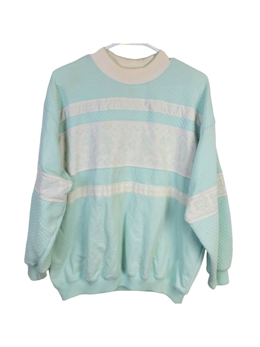 Vintage 90s Sweatshirt Women Plus 2X Sweater Shirt Blue White Retro Cross Stitch